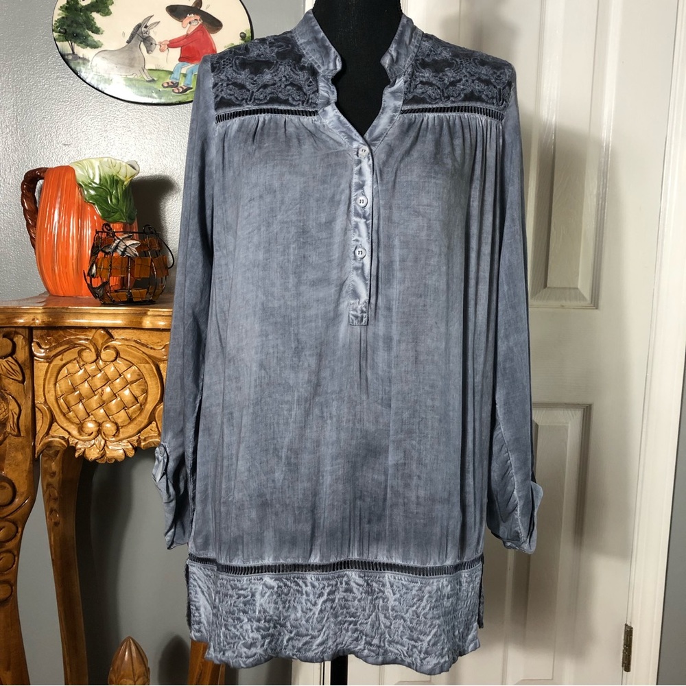 Beautiful Stories Lace Washed Blue 100% Modal Top NWT 90+ retail